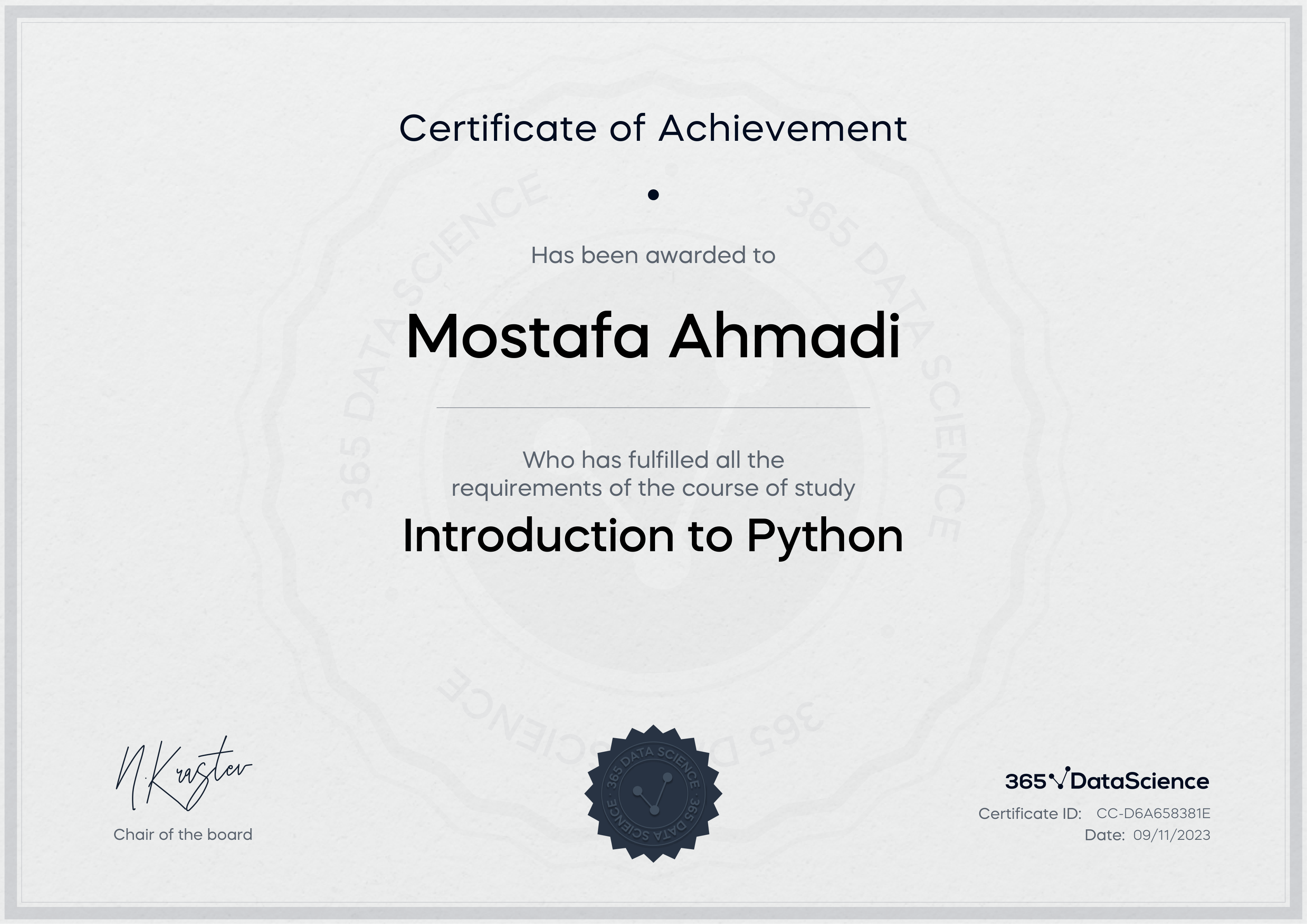 365 Intro to Python certificate preview