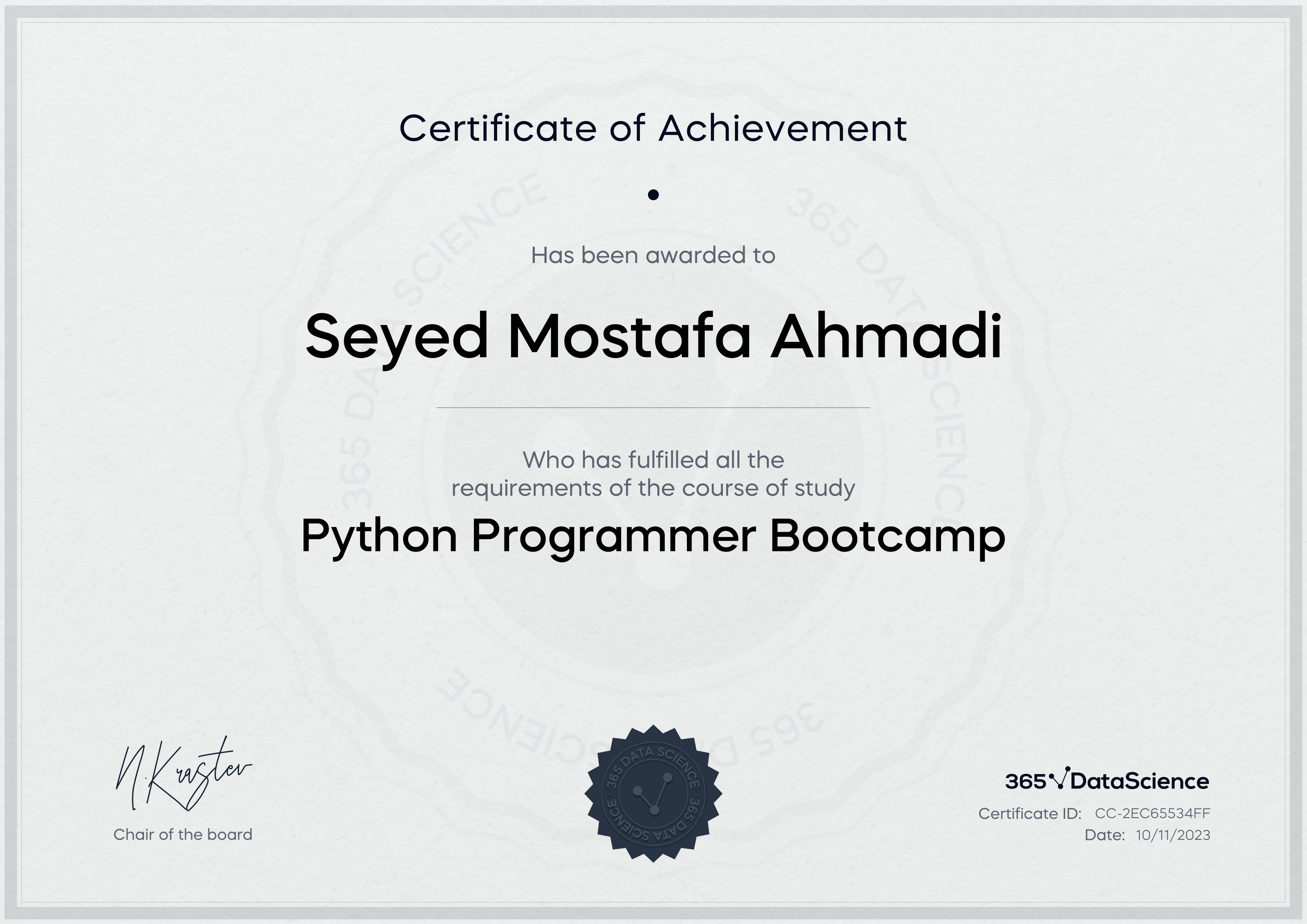 365 Bootcamp Python certificate preview