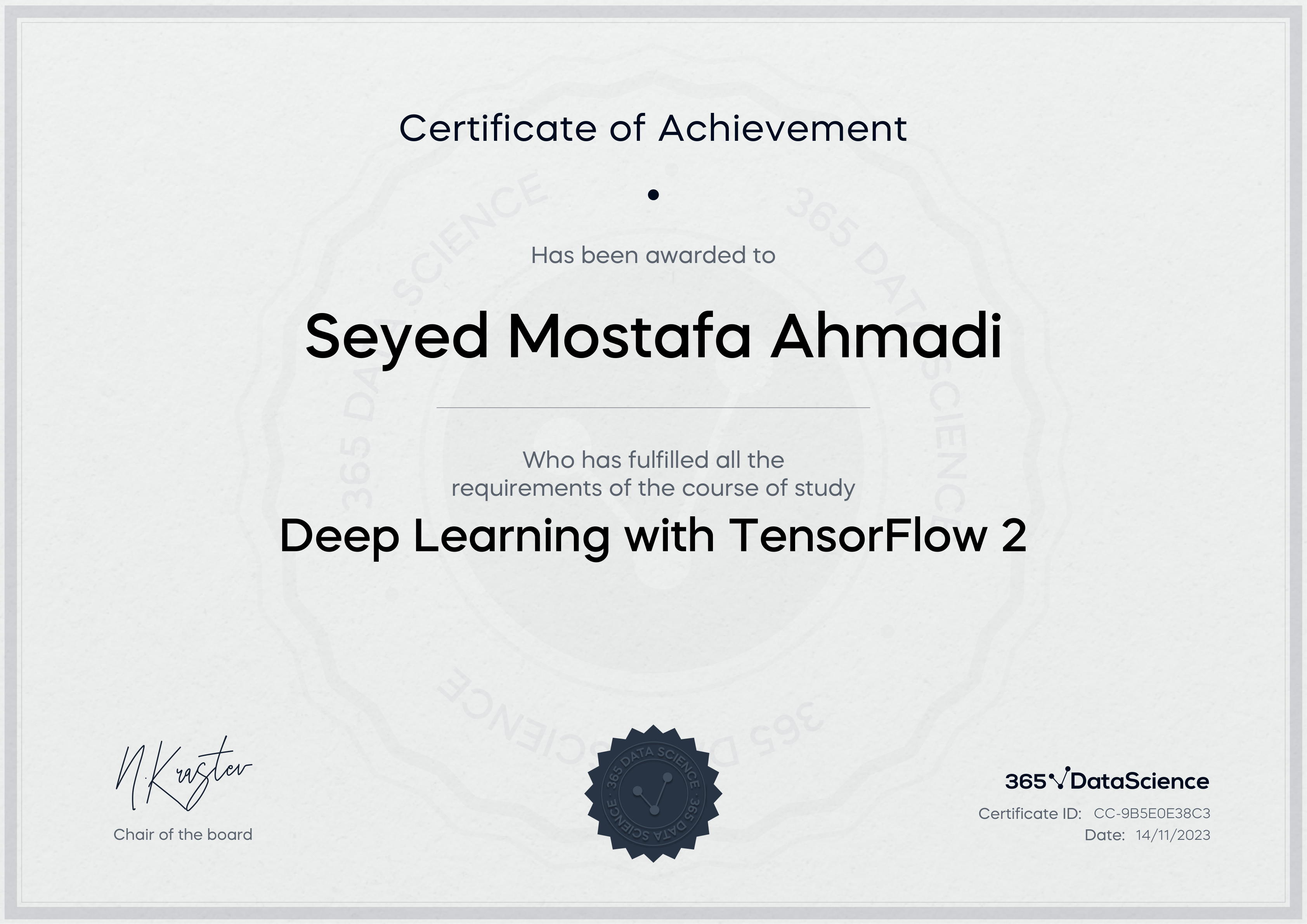 365 Deep Learning certificate preview