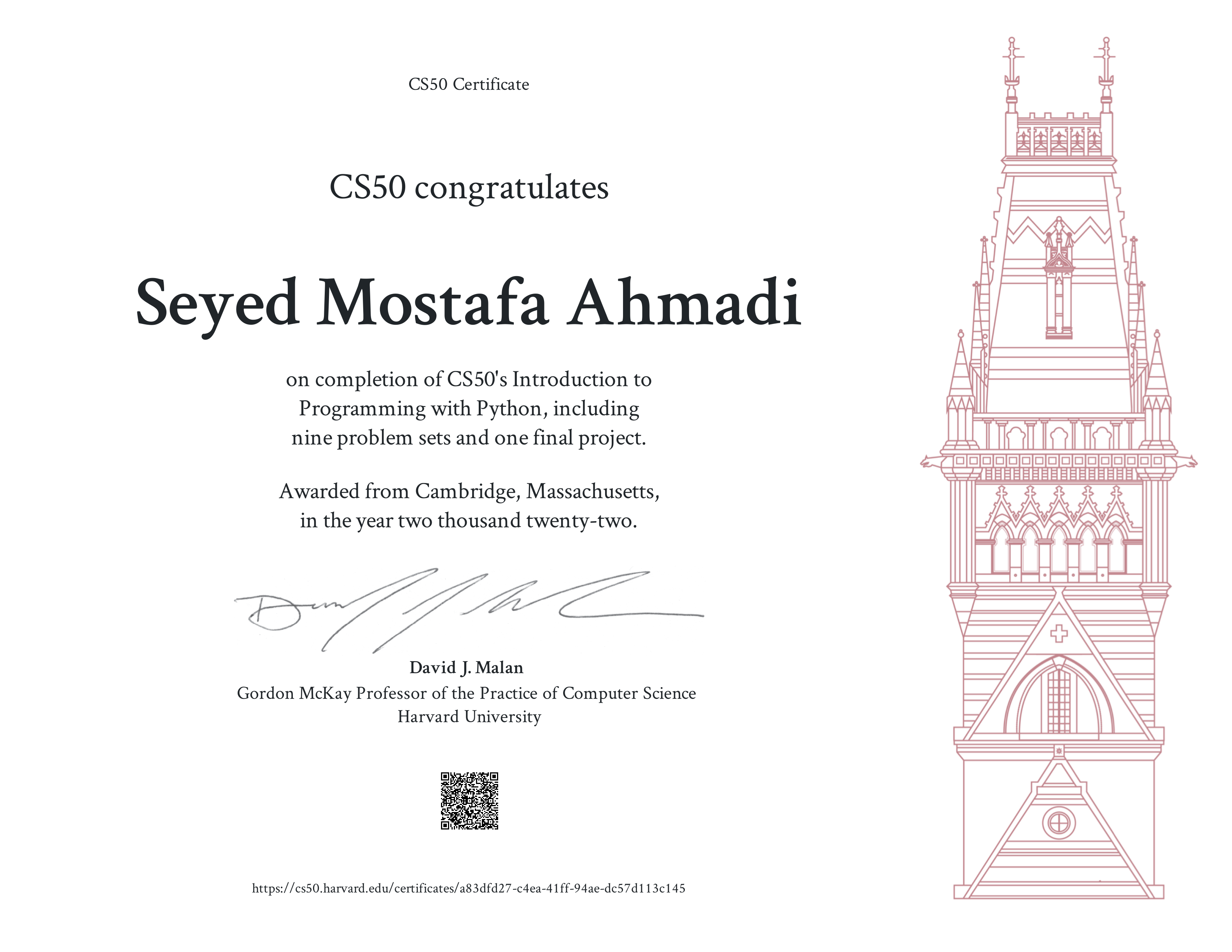 Harvard CS50P certificate preview